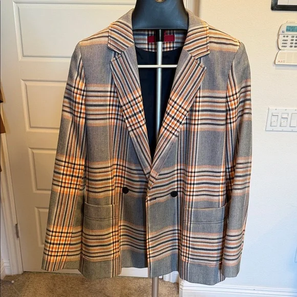 Hugo Boss Plaid Blazer in Gray and Orange - Picture 1 of 6